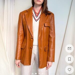 Tan Blazer Style Leather Jacket with Notched Lapel and Structured Silhouette